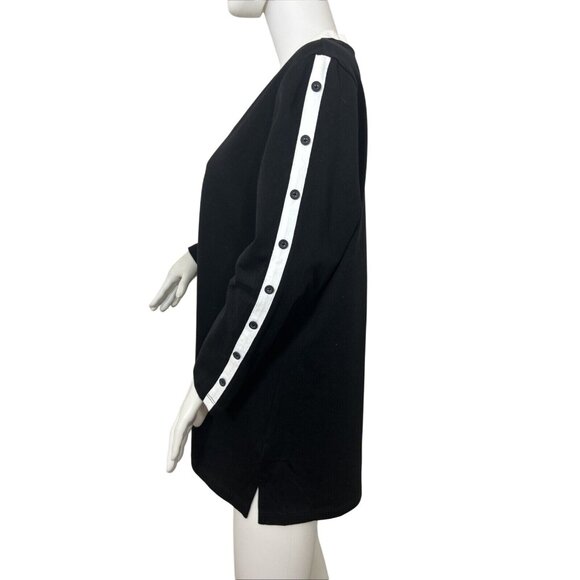 E.L.I Tunic Top XL Black White Trim  Long Sleeve V-Neck Buttons Down Arms Slits - Picture 4 of 11